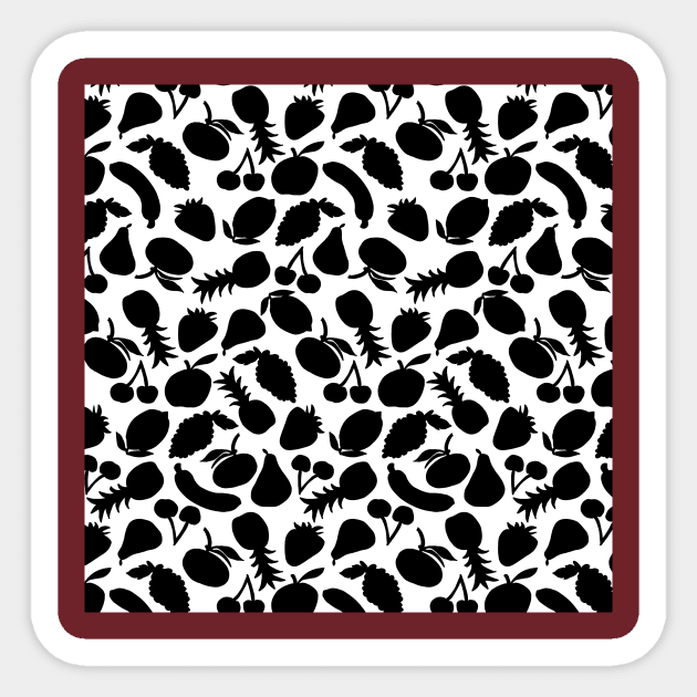 Fruit Salad- black on white Sticker by NickiPostsStuff